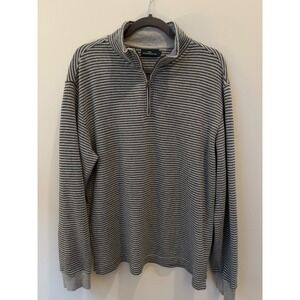 Rodd & Gunn Men's Large Quarter Zip Sweater Gray‎ Black Striped 100% Cotton